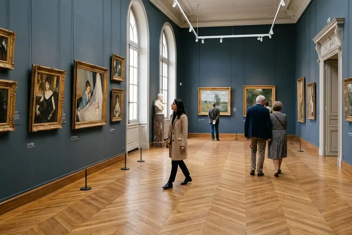 Visiteurs dans un musée parisien Visiteurs dans une salle de collection permanente d’un musée parisien