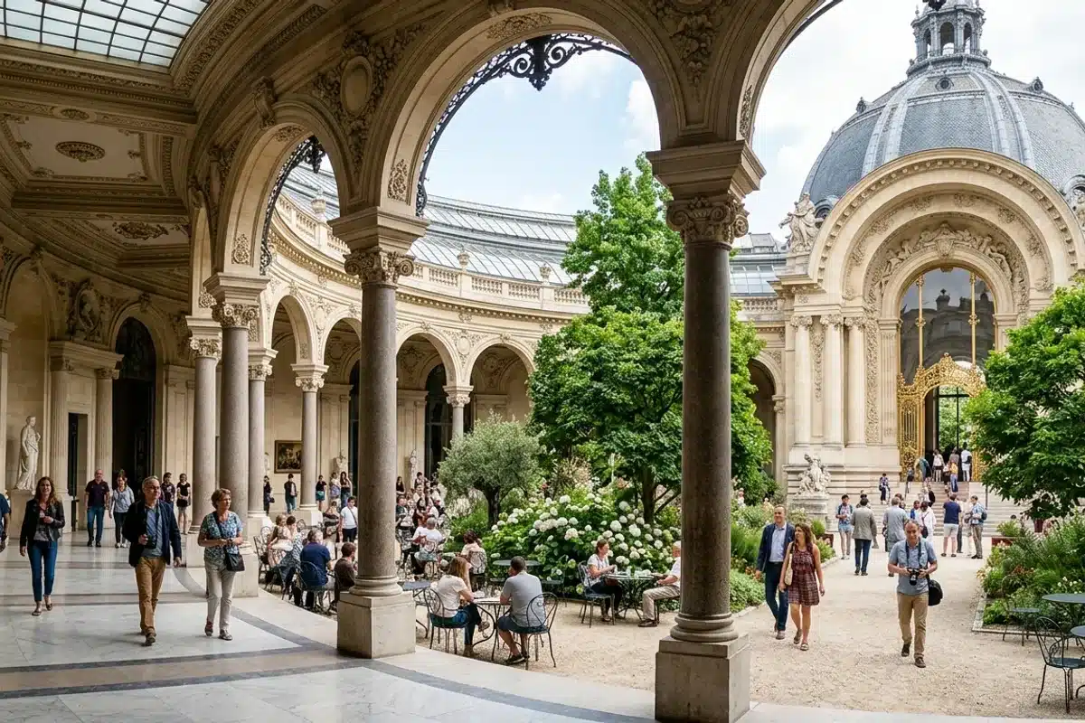 Galerie ornée d'un musée municipal parisien avec visiteurs