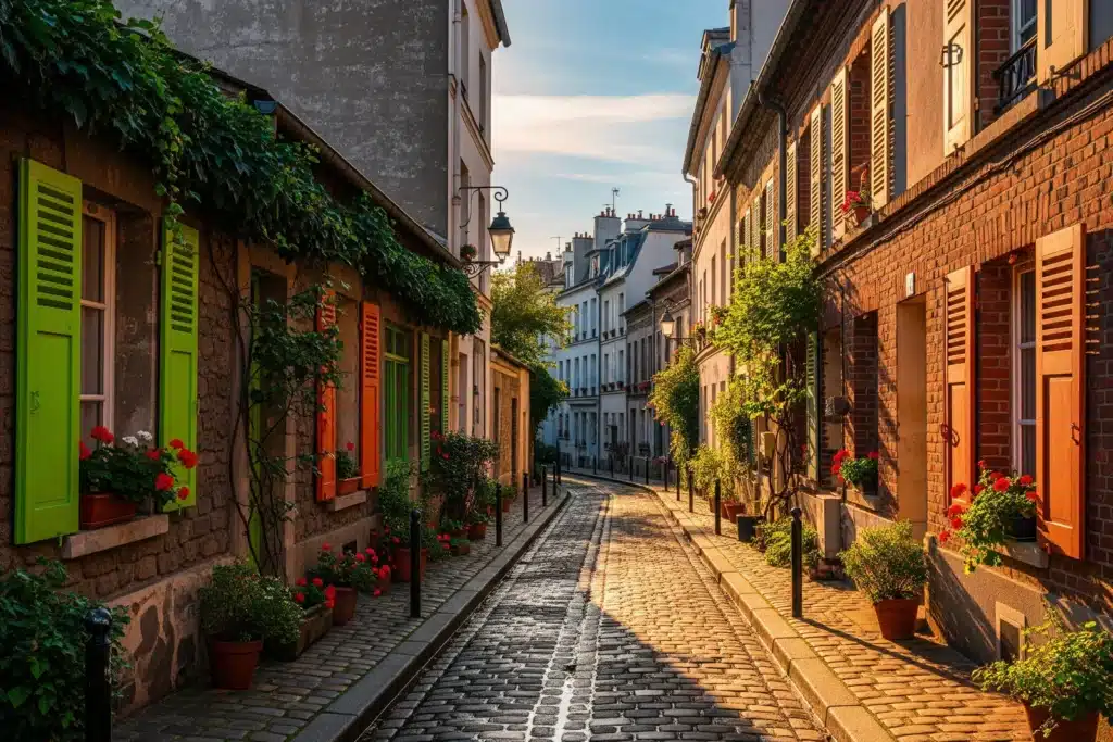 Rue pavée de la Butte aux Cailles, quartier village du 13e arrondissement de Paris