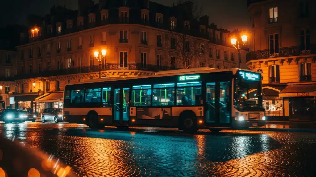 Bus Noctilien de nuit dans les rues de Paris