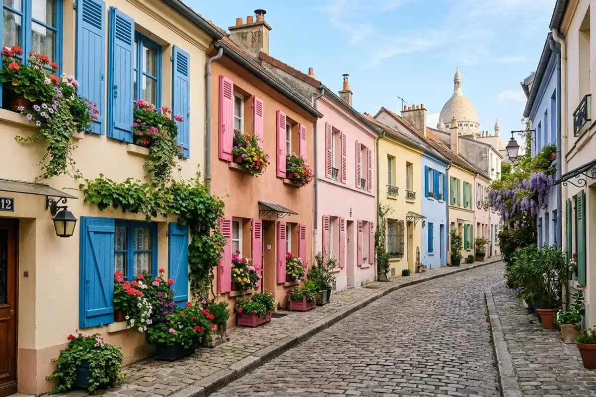 Vignes du Clos Montmartre en terrasses rue des Saules, seul vignoble de Paris dans le 18e arrondissement