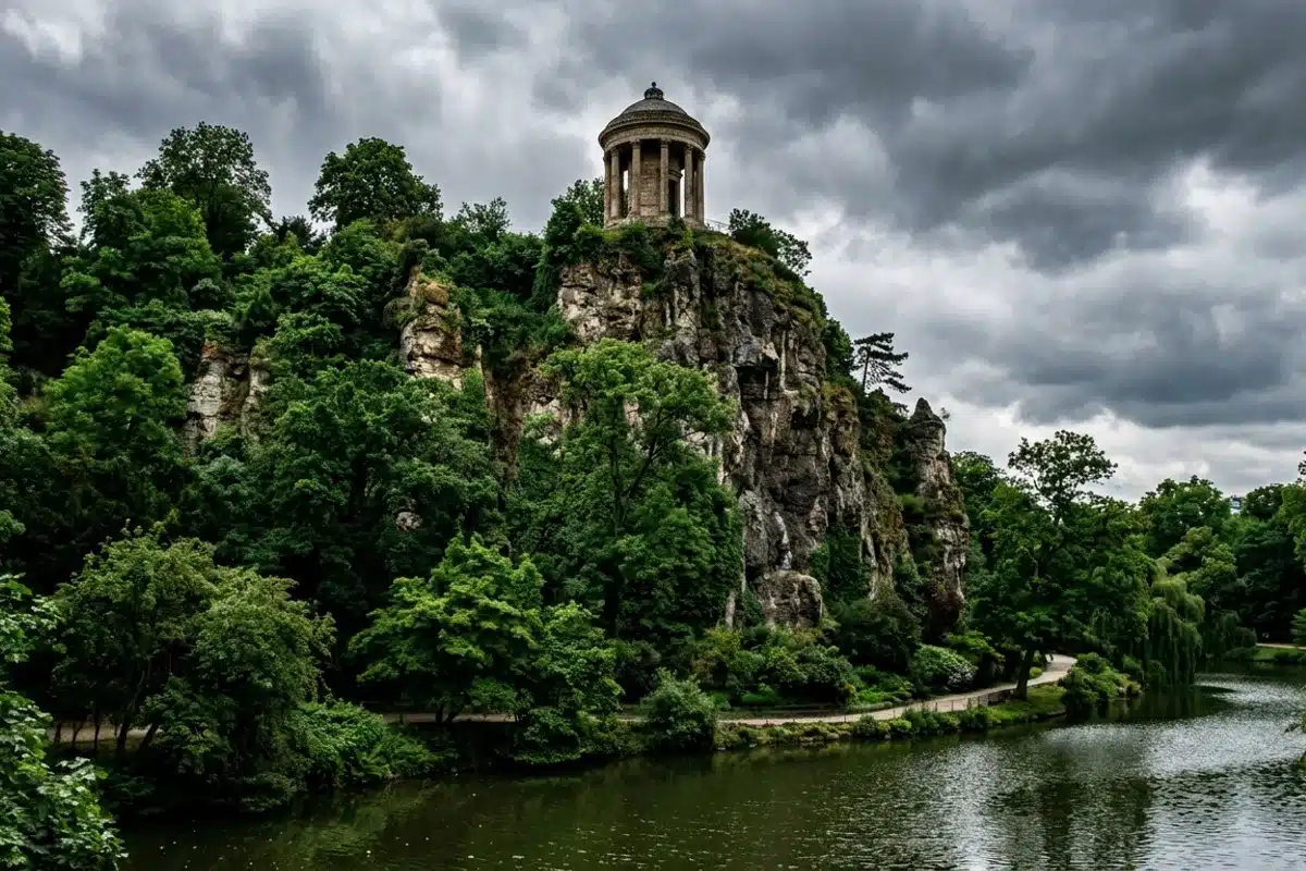 Temple de la Sibylle aux Buttes-Chaumont Temple de la Sibylle perché sur sa falaise au-dessus du lac du parc des Buttes-Chaumont