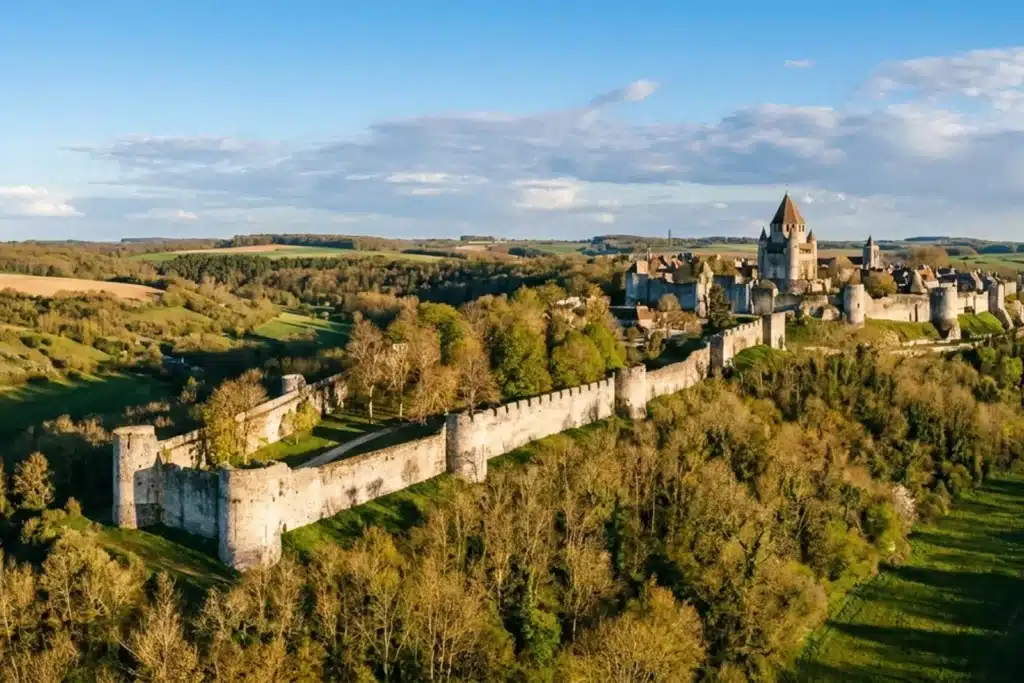 Vue panoramique de la cité médiévale de Provins classée Unesco avec ses remparts et la Tour César