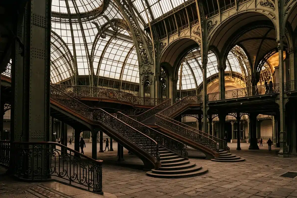 Structure métallique et escalier du Grand Palais Escalier monumental et charpente en fer Art nouveau à l'intérieur du Grand Palais